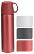 Termos colorat, metalic, cu pahar, 500ml, disponibil in 3 variante