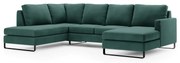 Canapea verde inchis in forma de U, CORNI, deschisa