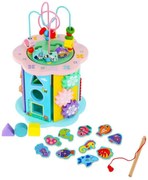 Cub educativ de tip Montessori din lemn masiv NOVOKIDS™ Supreme EduCube, 8 in 1, Cu forme geometrice, Labirint, Numaratoare si masinute, Motricitate