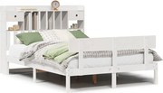 vidaXL Pat cu bibliotecă fără saltea, alb, 140x190 cm, lemn masiv pin