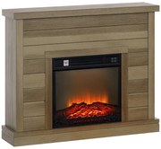 HOMCOM Șemineu Electric cu Flacără 3D, Oprire Automată, Încălzire Reglabilă și Temporizator, 96,5x22x81,7 cm, Lemn Natural | Aosom Romania