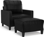 vidaXL Fotoliu canapea cu taburet, negru, 60 cm, piele ecologică