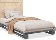 vidaXL Cadru de pat cu tăblie, gri, 100x200 cm, lemn masiv de pin