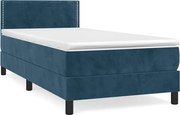 vidaXL Pat box spring cu saltea, albastru închis, 100x200 cm, catifea