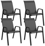 Outsunny Set 4 Scaune Stivuibile din Ratan pentru Exterior, cu Cotiere și Spătar, Ideal pentru Terasă, Verandă, Gri | Aosom Romania