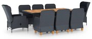 vidaXL Set mobilier exterior cu perne, 9 piese, gri închis, poliratan