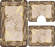 Set covoare baie antiderapante, 3 piese, model bej cu rama decorativa aurie