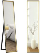 HOMCOM Oglindă de Podea Înaltă cu Suport Posterior și Ramă, Oglindă de Perete din MDF și Sticlă, 37x3x157 cm, Auriu | Aosom Romania