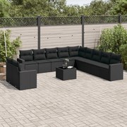 vidaXL Set canapele de grădină, 12 piese, cu perne, negru, poliratan