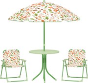 AIYAPLAY Set de Mobilier de Grădină din 4 Piese cu Masă, Scaune și Umbrelă de Soare Reglabilă, 50xΦ49,5 cm, Verde | Aosom Romania