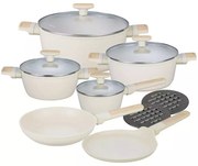 Set oale si tigai antiaderente cu capace Klausberg KB7833, bej, 16/20/24/28 cm, design modern, potrivite pentru toate tipurile de plita