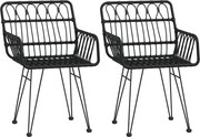 vidaXL Scaune de grădină cu cotiere 2 buc. negru 56x64x80 cm ratan PE