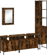 vidaXL Set mobilier de baie, 4 piese, stejar fumuriu, lemn prelucrat