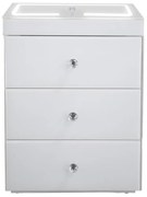 Noptieră inteligentă multifuncțională, din sticla tip oglindă, 3 sertare, LED-uri tactile, 3 tipuri de culoare, încărcare fără fir si USB, Difuzor Bluetooth, sticla securizata, 45x40x60 cm, Alb