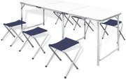 vidaXL Set masă de camping pliabilă cu 6 scaune, reglabil, 180x60 cm