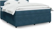 vidaXL Pat box spring cu saltea, albastru, 180x200 cm, catifea