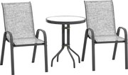 Outsunny Set Mobilier de Grădină din 3 Piese cu Scaune Suprapozabile și Masă din Sticlă, 54x71x93 cm, Gri Închis | Aosom Romania