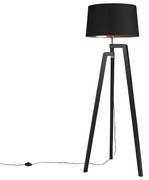 Lampa de podea trepied cu abajur de bumbac negru cu aur 50 cm - Puros