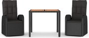 vidaXL Set mobilier de grădină cu perne, 3 piese, negru, poliratan