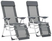 vidaXL Scaune camping pliante cu suport picioare 2 buc. gri textilenă