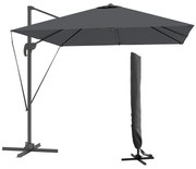 Outsunny Umbrelă de Grădină cu Manivelă Înclinabilă, Braț Lateral și Bază Rotativă, 244x244x255 cm, Gri Închis | Aosom Romania