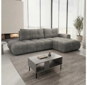 Colțar extensibil tapițat ALMADA, cu spațiu de depozitare, formă L, pe partea dreaptă, gri