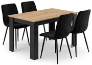 Set de masa 1 + 4, masa MADO 120x80 cm negru/dub artisan + scaun catifelat negru LAVA cu picioare negre