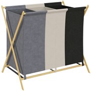 HOMCOM Coș de rufe pliabil 129L cu 3 compartimente și cadru X pentru dormitor, baie sau utilități. | Aosom Romania