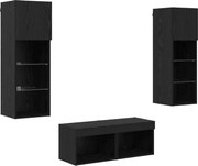 vidaXL Dulapuri pentru TV Pe perete 4 pcs Stejar Negru Lemn compozit