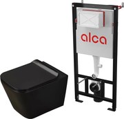 Pachet vas wc negru mat Rune Jord, capac slim softclose si rezervor wc cu cadru incastrat Alcadrain Sadromodul AM101/1120
