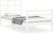 vidaXL Cadru de pat cu tăblie single, alb, lemn masiv