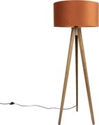 Lampă de podea din lemn cu abajur portocaliu și interior auriu 50cm - Tripod Classic