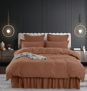 Set Lenjerie de Pat Bumbac Finet Uni cu Volanase, 6 Piese, Pat 2 Persoane, Maro