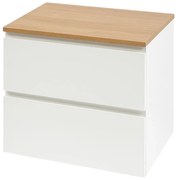 Set dulap baie 60 cm pentru lavoar pe blat, alb cu blat stejar, Cersanit Moduo