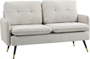 HOMCOM Divano 2 Posti in Tessuto Effetto Lino con Braccioli e Cuscini Imbottiti, Divanetto 2 Posti Moderno con Gambe in Acciaio, per Ufficio, Soggiorno, Salotto e Camera da Letto, 139x68x80 cm, Crema | Aosom Romania