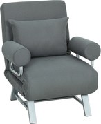 HOMCOM Fotoliu Pat 3 în 1 cu Spătar Reclinabil pe 5 Nivele, din Țesătură Efect de In, 73x78x81 cm, Gri Închis | Aosom Romania