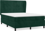 vidaXL Pat box spring cu saltea, verde închis, 140x190 cm, catifea