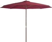 vidaXL Umbrelă de soare de exterior cu stâlp din lemn, vișiniu, 350 cm