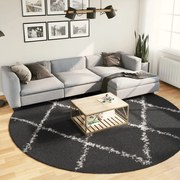 vidaXL Covor pufos &quot;PAMPLONA&quot; fire înalte negru/crem modern Ø 280 cm