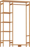 HOMCOM Suport pentru Haine din Bambus cu Rafturi pe 6 Niveluri și Bară pentru Haine, Stender pentru Dormitor și Hol, Design Modern, 90x30x145 cm, Lemn Natural | Aosom Romania