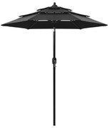 vidaXL Umbrelă de grădină cu 3 niveluri, stâlp aluminiu, negru, 2 m