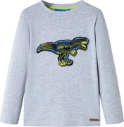 vidaXL Tricou pentru copii cu mâneci lungi, gri melanj, 128