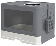 PawHut Litieră pentru Pisici cu Capac Intrare Dublă, Sertar, Lopată Gri | Aosom Romania