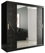 Dulap de haine 200 cm Marbelo T1 (mat negru + marmură neagră). 1064573