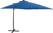vidaXL Umbrelă în consolă cu stâlp și LED-uri, albastru azur, 250 cm