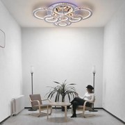 Lustra LED Cu Telecomanda, Cristal, 8 cercuri, Cromat ,180W, RGB,