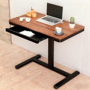 Birou Reglabil Multifuncțional cu Manivelă, Cadru Metalic, Sertar Glisant Ascuns, Design Compact – Ideal pentru Pat, Canapea și Lucru Flexibil, Nuc/Negru