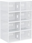 HOMCOM Pantofar Modular cu 8 Cuburi de Depozitare și Uși Magnetice, Cuburi din PP, 25x35x19 cm, Alb și Transparent | Aosom Romania