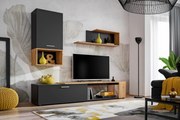 Living, comoda tv +dulapior suspendat si raft, grafit stejar artisan, 200 cm lungime, modern, Bortis - Bortis Impex - Bortis Impex