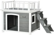 PawHut Cusca Exterior pentru Caini cu Balcon Scări și Picioare Înălțate Rezistentă la Intemperii | Aosom Romania
